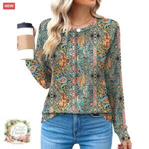 Long Sleeve Crew Neck Pleated Blouse Elegant Casual Chic Fall T-Shirt